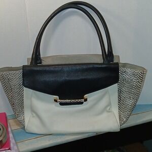 Vince Camuto Julia Satchel Handbag Purse Pebbled Leather Snakeskin Sides Large